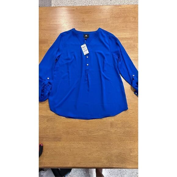 JM COLLECTION BLUE 1/2 BUTTON BLOUSE WOMENS SIZE S NEW P1-178 - Picture 2 of 11